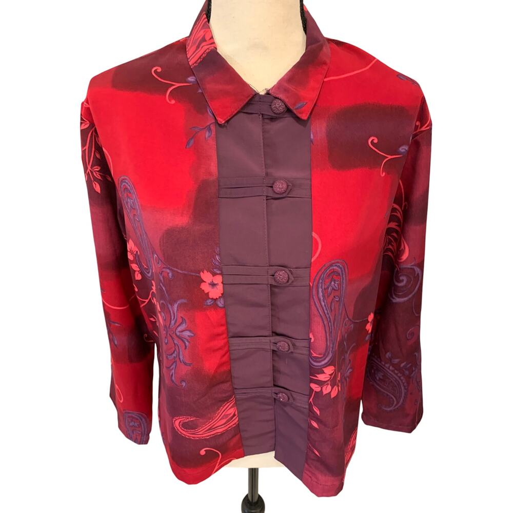 C.M. Shapes Red/Purple Floral Pattern Long Sleeve Shirt- L/XL(Approx)